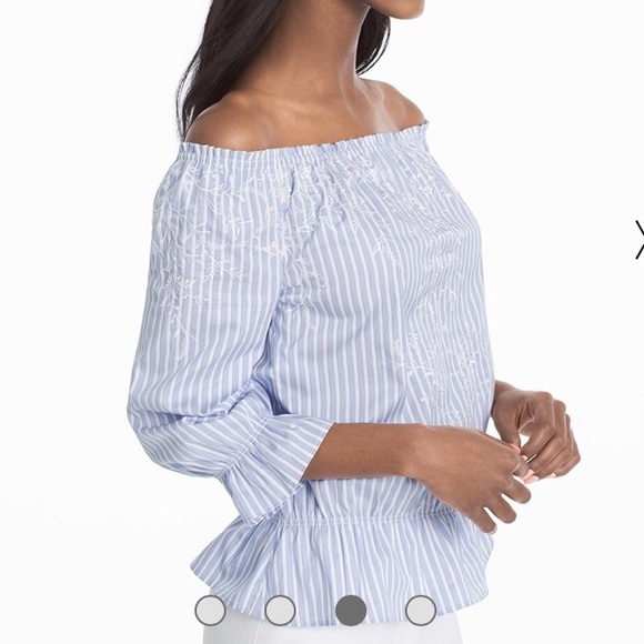 WHBM blue & white striped off shoulder top - Picture 2 of 13